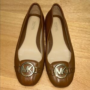 Michael Kors Cognac Leather MK Medallion Ballet Flats